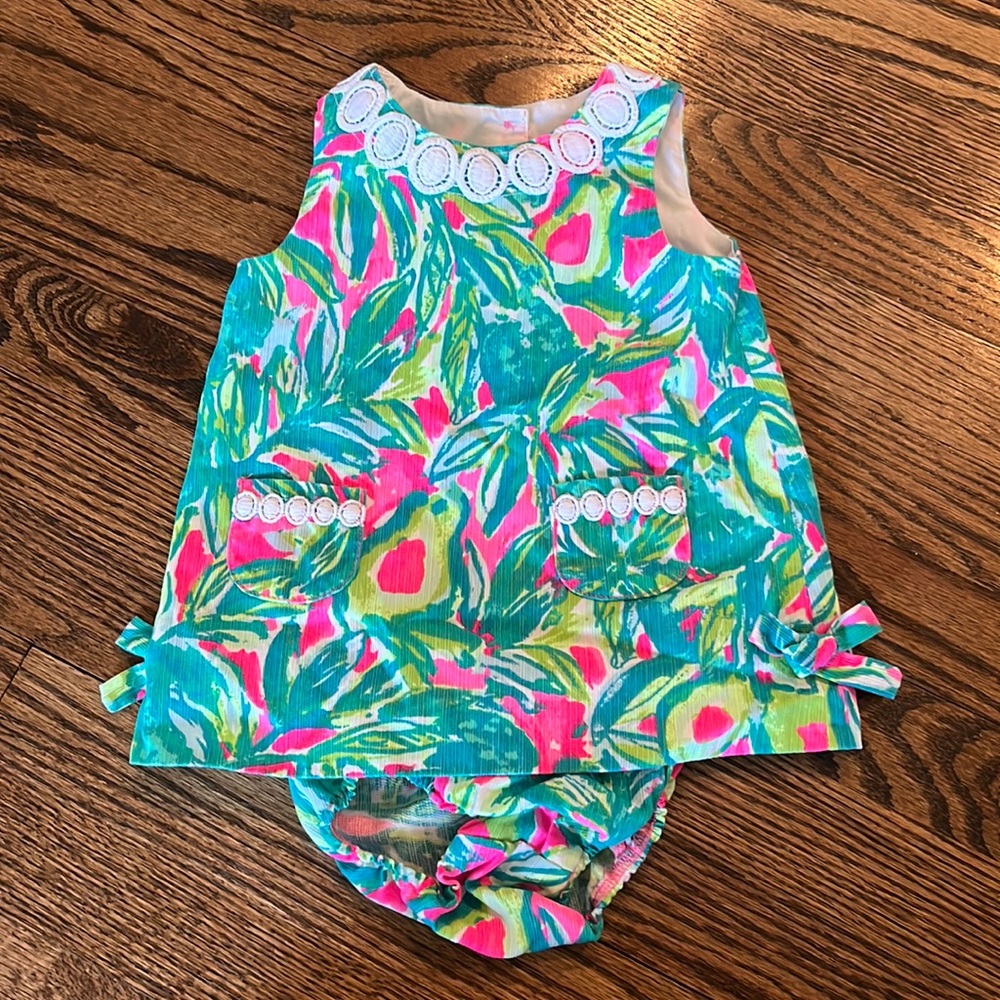 Infant Lilly Pulitzer shift Dress, size 6-12 month, green and pink pattern